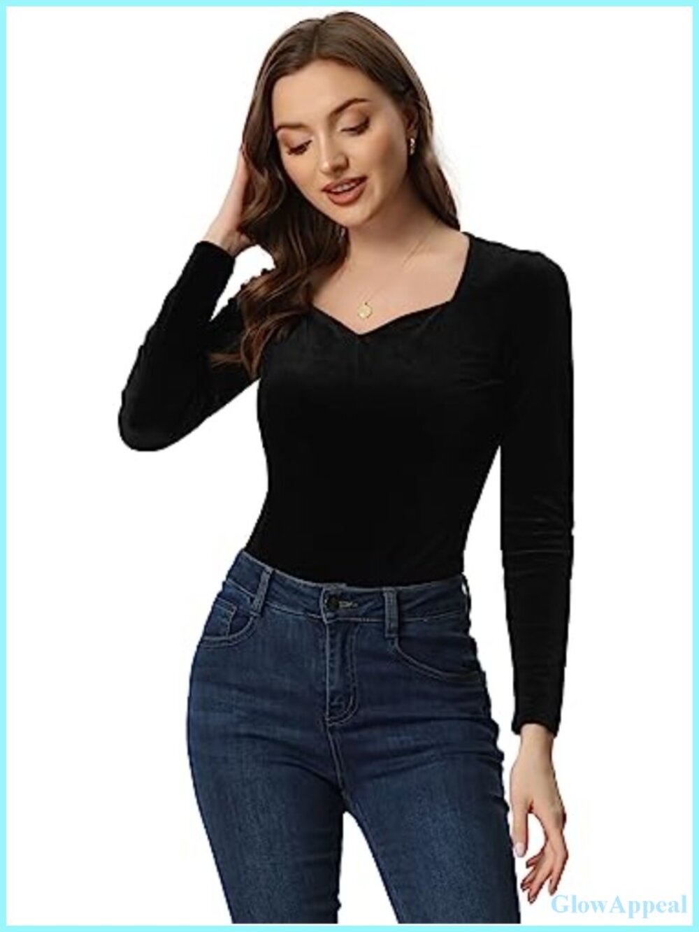 Velvet Sweetheart Neck Long Sleeve Blouse